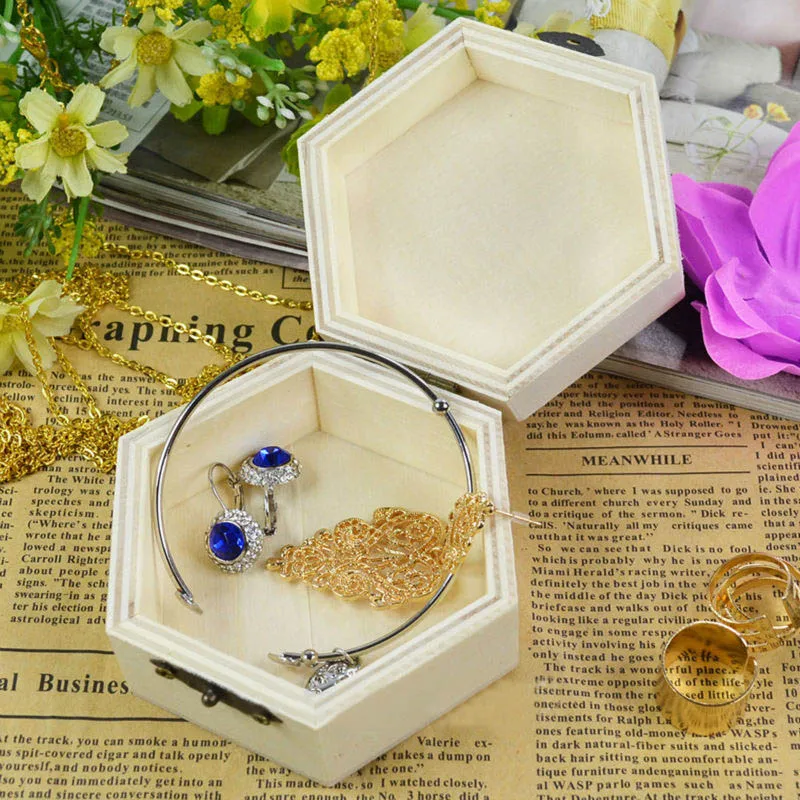 

1Pcs Multifunction Postcard Organizer Handmade Craft Home Storage Boxes Hexagon/Rectangle Shaped Vintage Wooden Box Jewelry Case