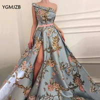 high end vintage evening dresses long 2019 one shoulder sleeveless sexy split saudi arabia formal dress prom gown robe de soiree