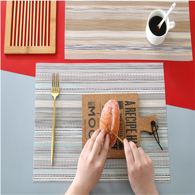 Новый стиль прямоугольный ПВХ тканый изоляционный коврик для еды экологически