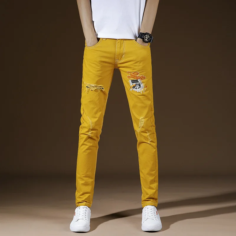 

New arrival Summer foot stretch yellow color slim young men teenagers leisure trousers male youth trousers men's trousers 28-38