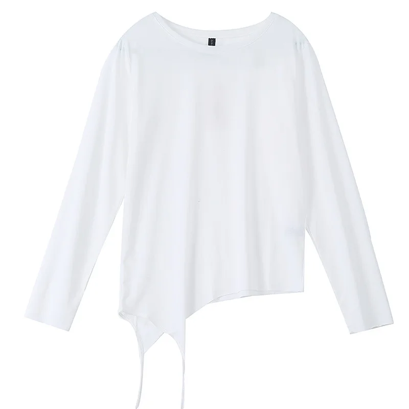 

Top Women Spring And Autumn Women's Streetwear Trend Irregular Long Sleeve T-shirt Female White Color Tees 2021 New Arrivals