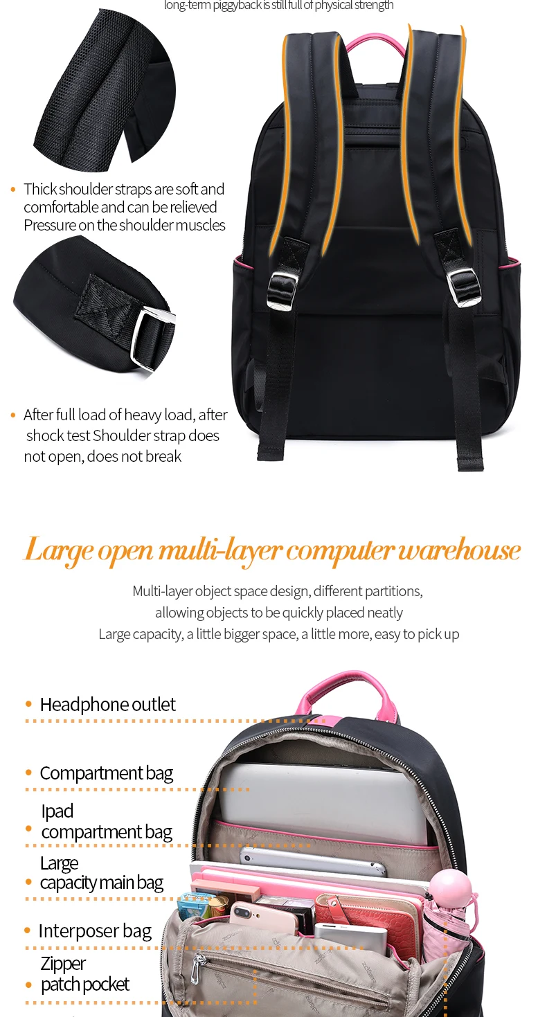 ZOGER travel shoulder high quality laptop bag Oxford canvas casual lady lightweight large capacity backpack for girls in their 2
