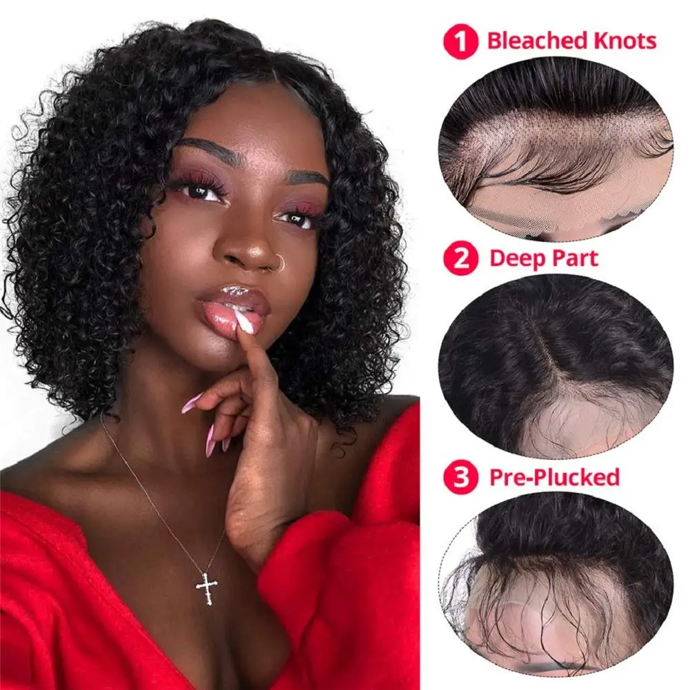 

Brazilian Kinky Curly Wig Human Hair Wigs for black Women Remy 4x4 lace closure Pre Plucked with Baby Hair