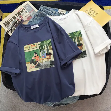 Женская футболка в стиле Харадзюку винтажная Повседневная хлопковая с коротким