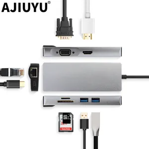AJIUYU USB C Hub Type-C адаптер док-станция Thunderbolt 3 мульти-порт HDMI VGA USB RJ45 гигабитный Ethernet сплиттер для MateBook Pro Air