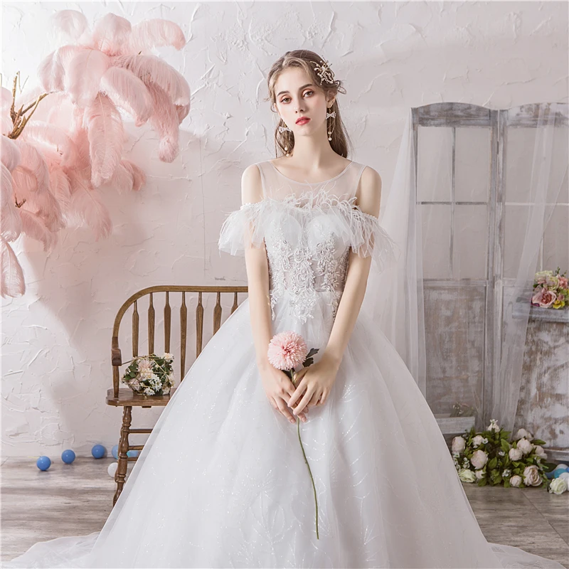 Новое модное белое платье с открытыми плечами Vestido De Noiva свадебное со шлейфом
