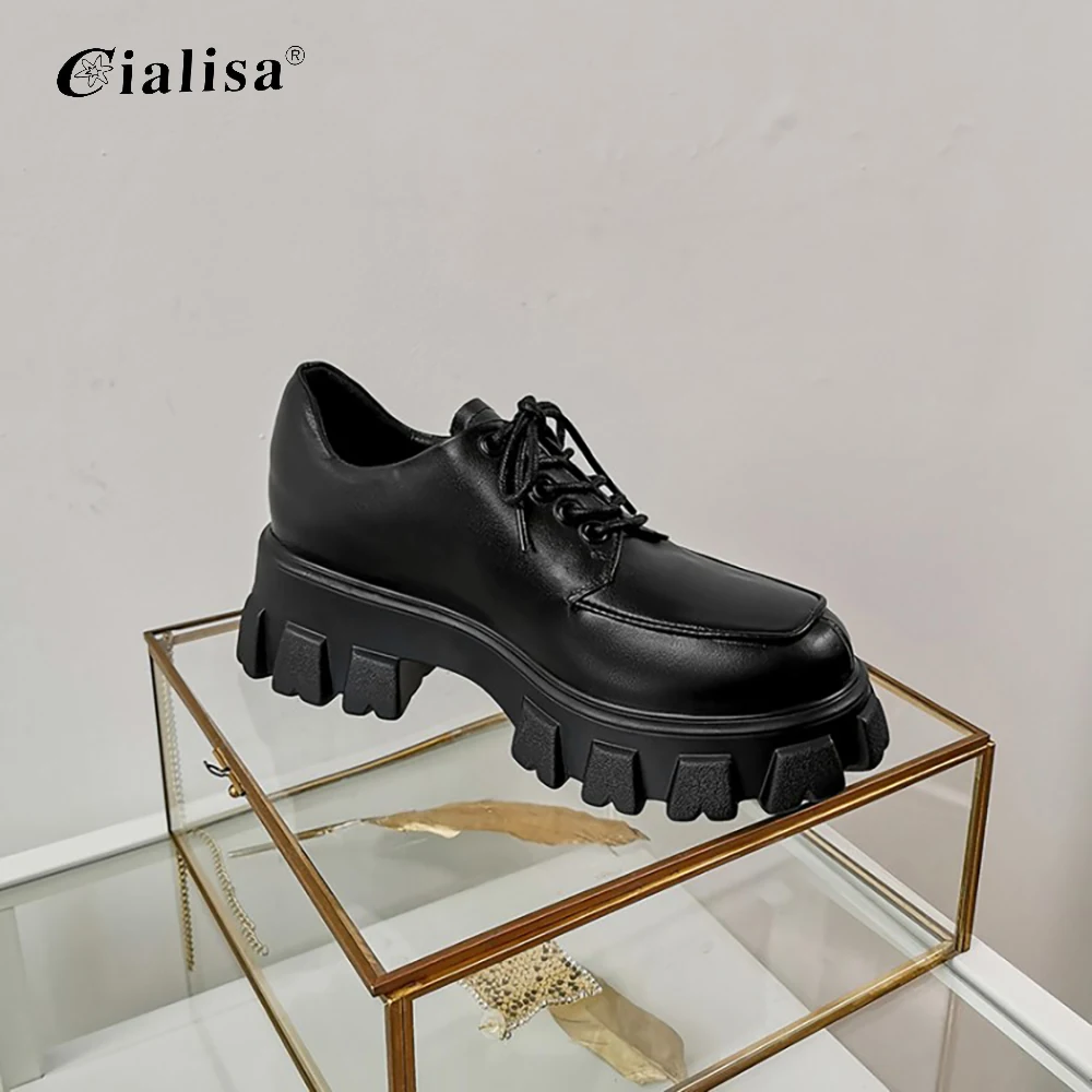 Harga Sepatu Wanita Kanseet 2020 Sepatu Kasual Wedge Ujung Bundar Renda Platform Buatan Tangan Kulit Asli Hak Chunky Desain Baru Mode