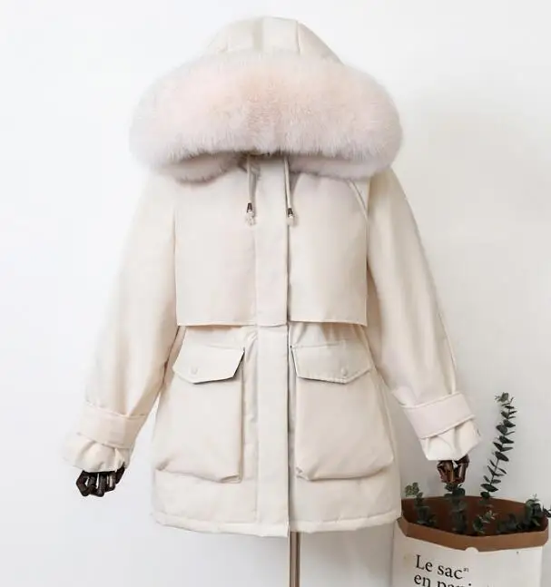 

Large Natural Raccoon Fox Fur Hooded Winter Down Coat Women 90% White Duck Down Jacket Thick Warm Parkas Female Outerwear