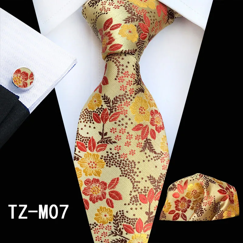 Ricnais Мода 8 см мужской шелковый галстук красный зеленый цветочный носовой платок запонки шелковый галстук бизнес Свадебный шейный комплект галстуков подарок - Цвет: M07