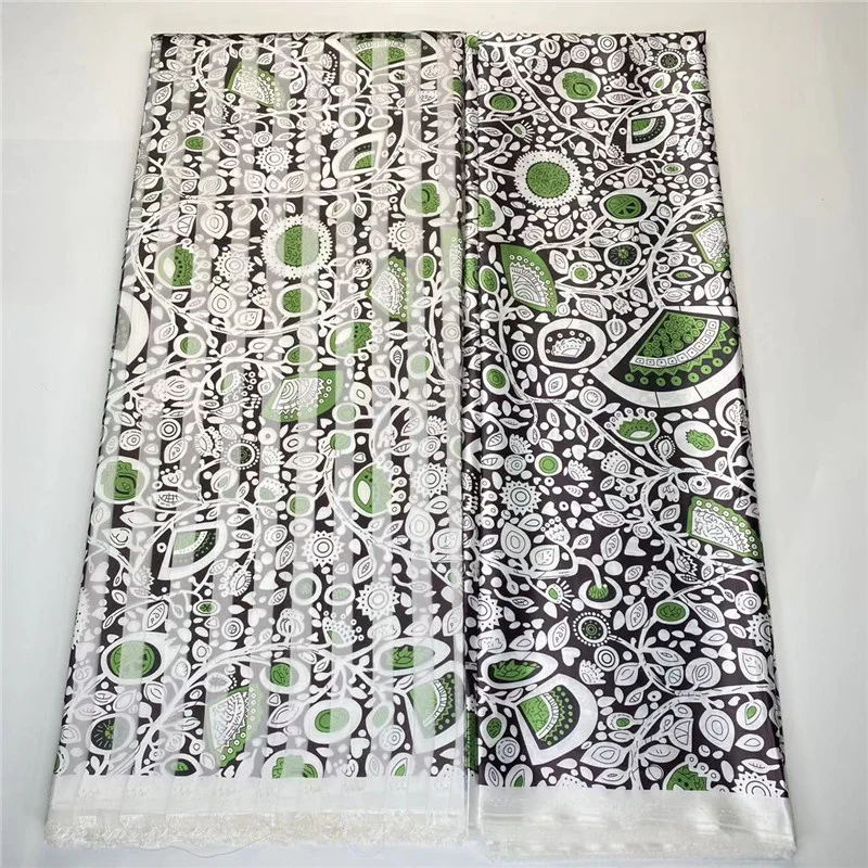 

Hot sale Style satin silk fabric with organza African wax design 6 YARDS! usage Wedding, party, dress, skirt, suits... YL