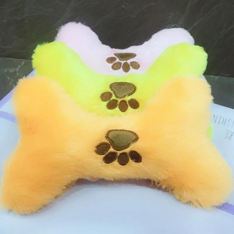 

Dog Chewing Toy Soft Plush Puppy Teeth Cleaning Toy Dog Squeaky Toy Bone Shape Dog Bite Toy Pet Training Toy Dog Random Color