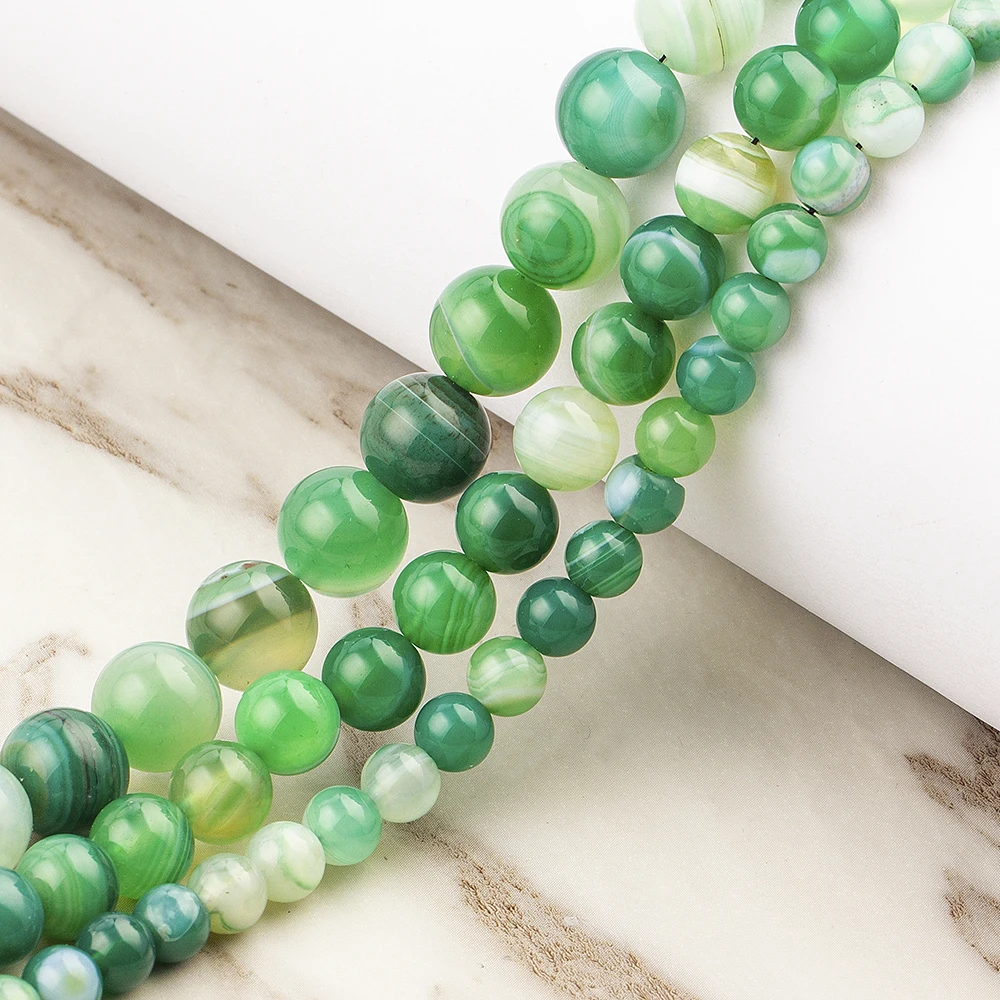 

Green Striped Agate Round Loose Spacer Natural Stone Beads For Charm Jewelry Making Accessories DIY Bracelet Necklace