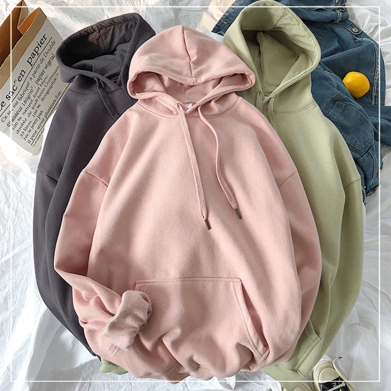 

Осенняя однотонная блузка, флисовая толстовка с капюшоном для женщин, с длинным рукавом, толстовки с капюшоном, Зимние Повседневные пуловер...