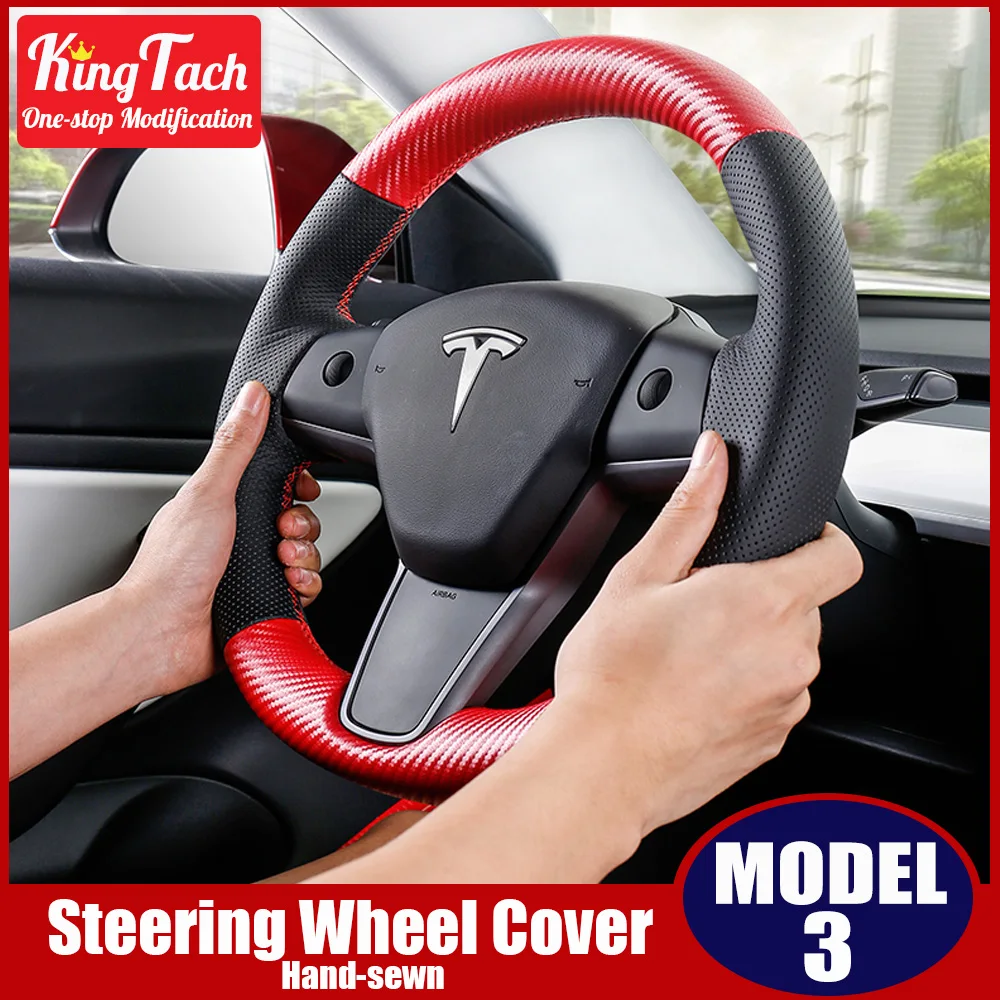 

Car steering wheel braid cover set For Tesla MODEL 3 non-slip breathable soft needle thread sewing microfiber leather decoration