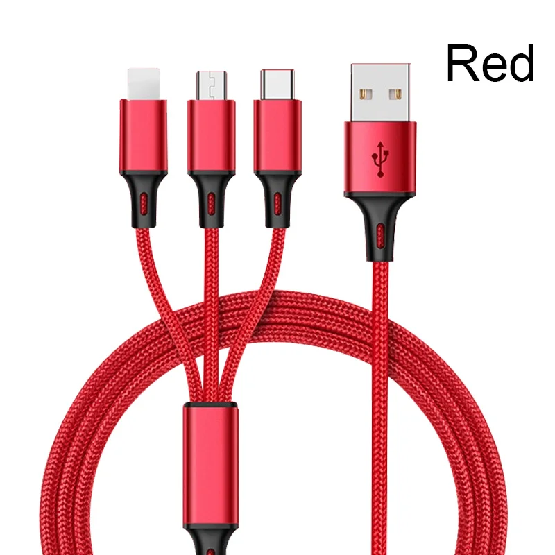 Красный 3 в 1 USB кабель type C type-c iOS Micro USB кабели Android 5V2A Быстрая зарядка провод зарядного устройства нейлоновый шнур для мобильного телефона - Цвет: Красный