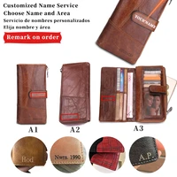 custom name long leather wallets purse card holder vintage wallet men carving zipper poucht genuine with coin purse pocket