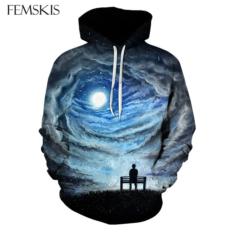 

FEMSKIS Pullover Fashion Couple Hoodies Men Women Cloud Sky Galaxy Star Hooded Sweatshirt 3D Print Harajuku Tops Streetwear