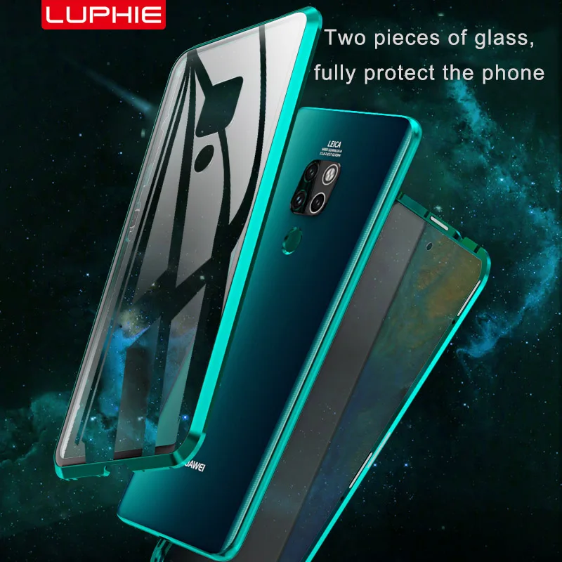Luphie Full Wrapped 9H Tempered Glass Magnetic Case for huawei mate 20 Pro luxury Phone Cover |