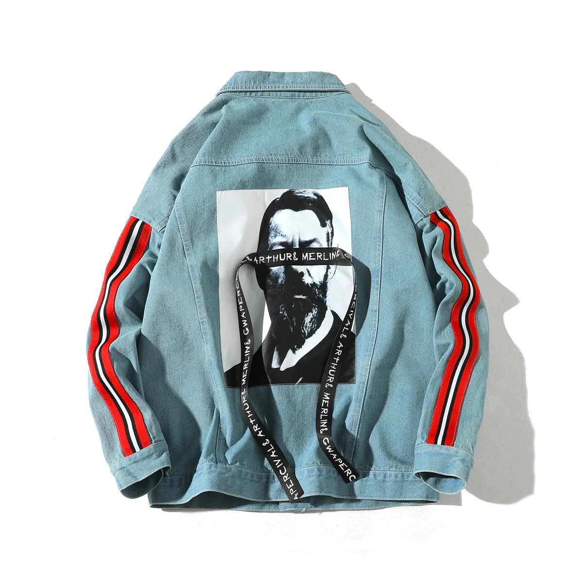 

Harajuku Autumn BF Japanese Ripped Denim Jacket Coat Men High Street Hip Hop Ribbon Patchwork Oversize Jackets Coats