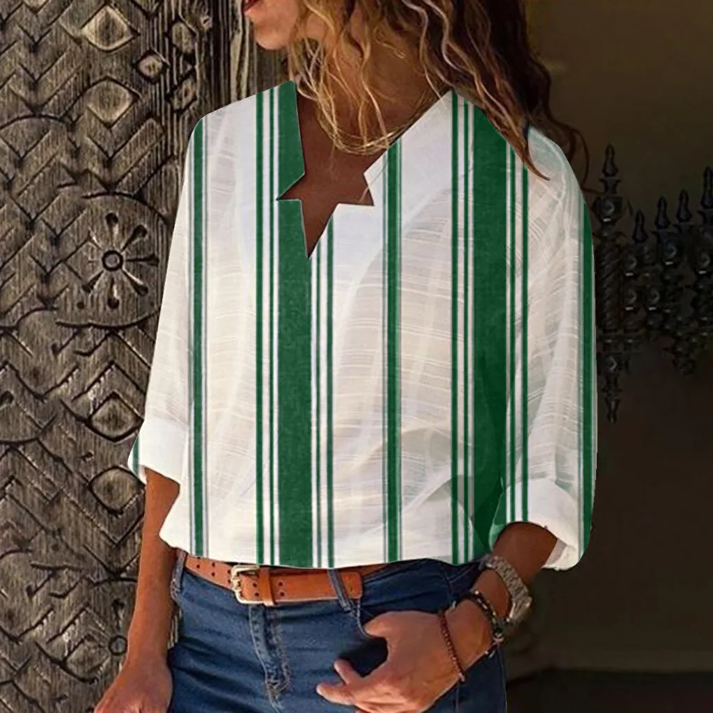 

Blouses Shirts Fashionable Women's Long Sleeve Stripe Casual Casual Tops Plus Size Blusas Femininas Collar Office Shirt Top #45