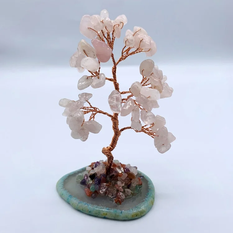 Natural Crystal Tree Amethyst Rose Quartz Aquamarine Lucky Agate Slices Mineral Stone Feng Shui Home Room Decor Figure | Дом и сад