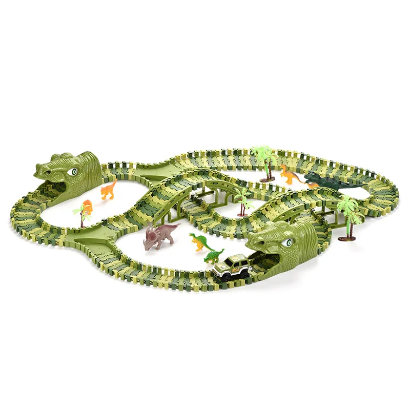 

Dinosaur Railway Toy Car Track Racing Track Toy Set Educational Bend Flexible Race Track Flash Light Car Toys For Children Boys