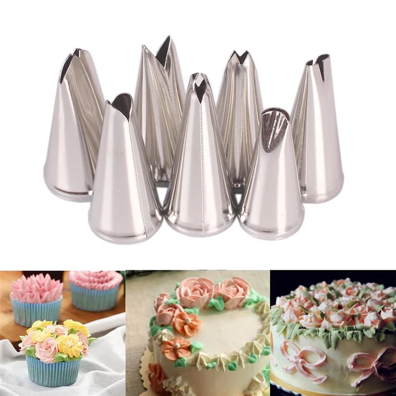 

7pcs Metal Leaf Tip Set Stainless Steel Icing Piping Tips Nozzle Cake Decorating Pastry Cookie Cream Baking Tools DIY Supplies