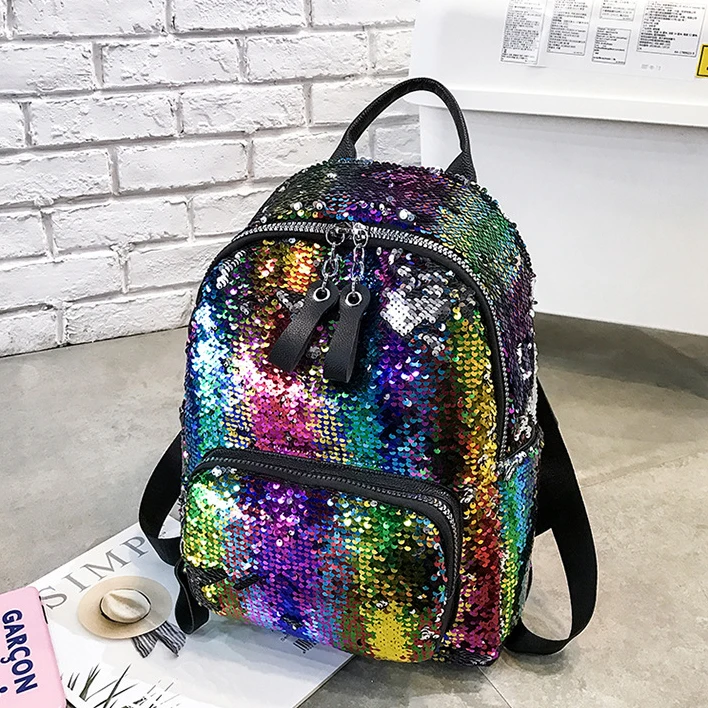 JZYZQBX Women's Backpack 2020 Sequin Laser Bead  High Capacity Fashion Women's Multicolor School Bag Casual Wild Travel backpack