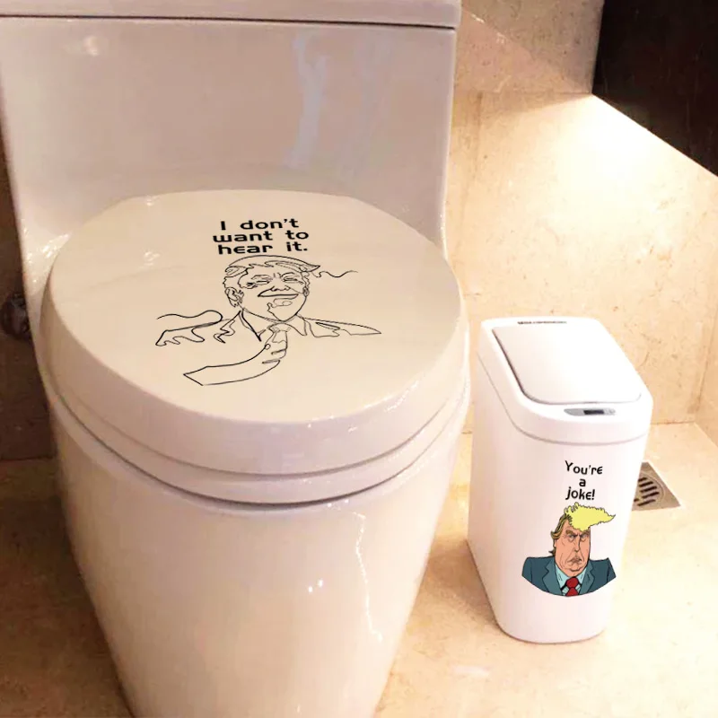 Съемные Наклейки на унитаз с юмористическим мультяшным изображением Трампа