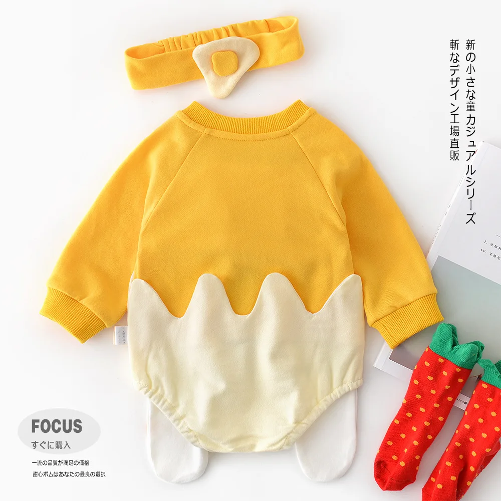 Осенний Детский милый комбинезон с длинными рукавами в форме яйца повязкой на