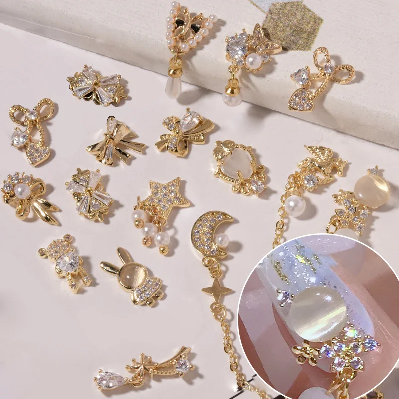 5 шт. алмазные аксессуары для ногтей из циркона Золотой бант Бабочка медведь