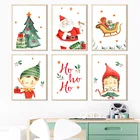 Санта-Клаус Рождественский подарок дерево мальчик девочка детская настенная Картина на холсте скандинавские постеры и принты настенные картины декор детской комнаты