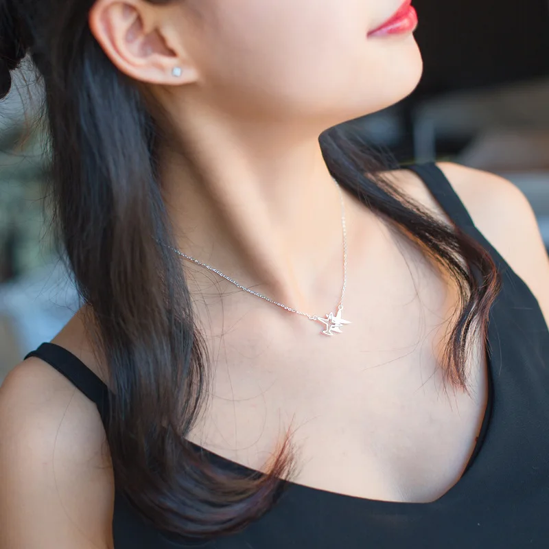 Женское колье из серебра 2018 пробы с подвеской в виде самолета 40 см|gift girl|fashion