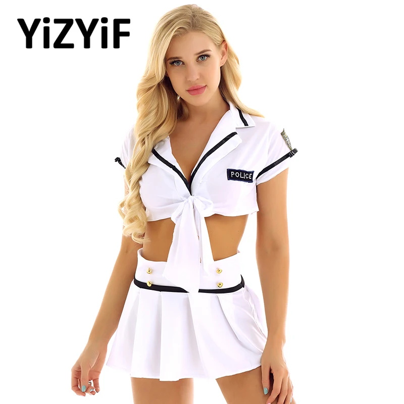 

Женское сексуальное нижнее белье офицер косплей женщина-полицейский костюм униформа короткий рукав кроп-топ с плиссированной мини-юбкой р...