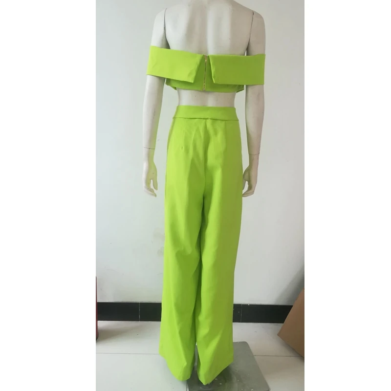 

New Arrival 2019 neon 2 piece set solid sexy women outfits clubwear good quality Neon green jumpsuit Wholesale Casual New 2 Sets