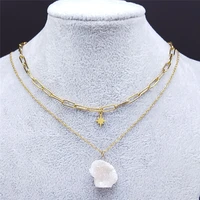 2pcs white crystal stainless steel charm necklace gold color star layered necklaces jewelry chaine acier inoxydable nz31s04