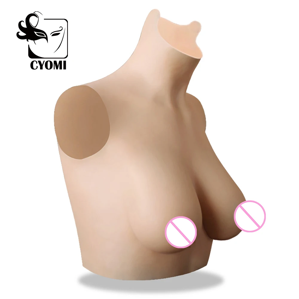 

CYOMI шелковая хлопчатобумажная имитация груди с высоким воротником от шеи до уха формы груди силиконовые для трансвеститов имитация груди п...