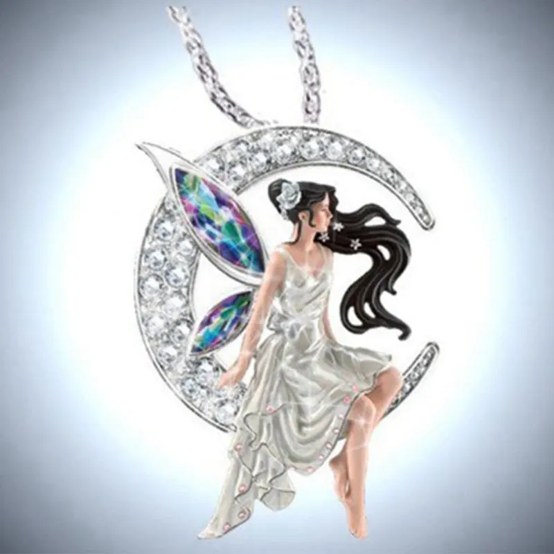 Ожерелье с подвеской в виде Луны и ангела Женская универсальная цепочка для