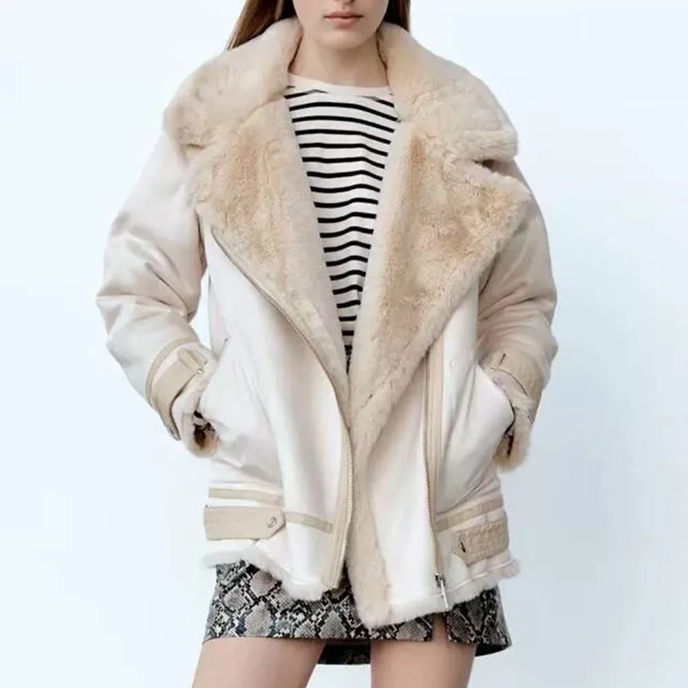 

Korean Women's Wool Collar Jacket Outwear 2021 Winter Commuting Fur Integrated Plush Coat Women's Warm Thickened Wool Coat