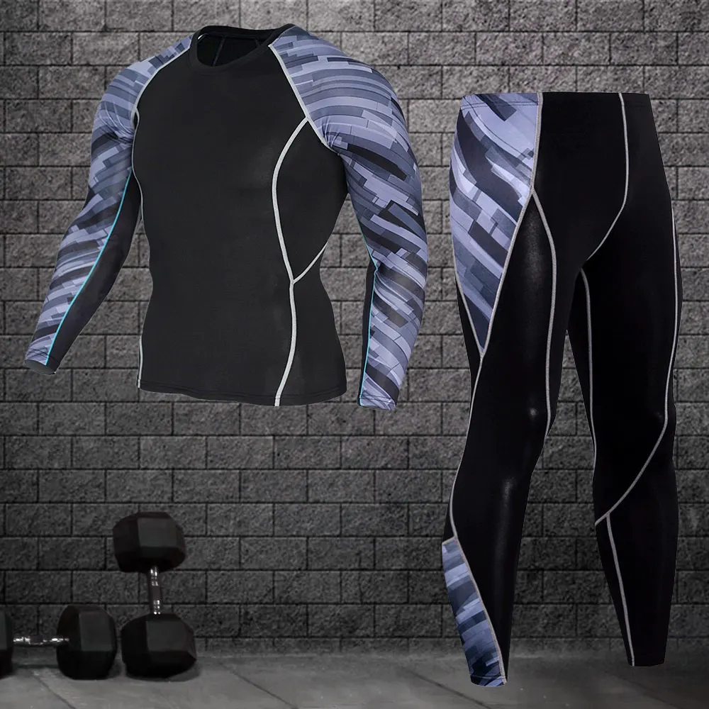 

2pcs / Set Male Workout Gym Fitness Compression Sports Suit Clothes Running Jogging Sport Wear Exercise Workout Tights