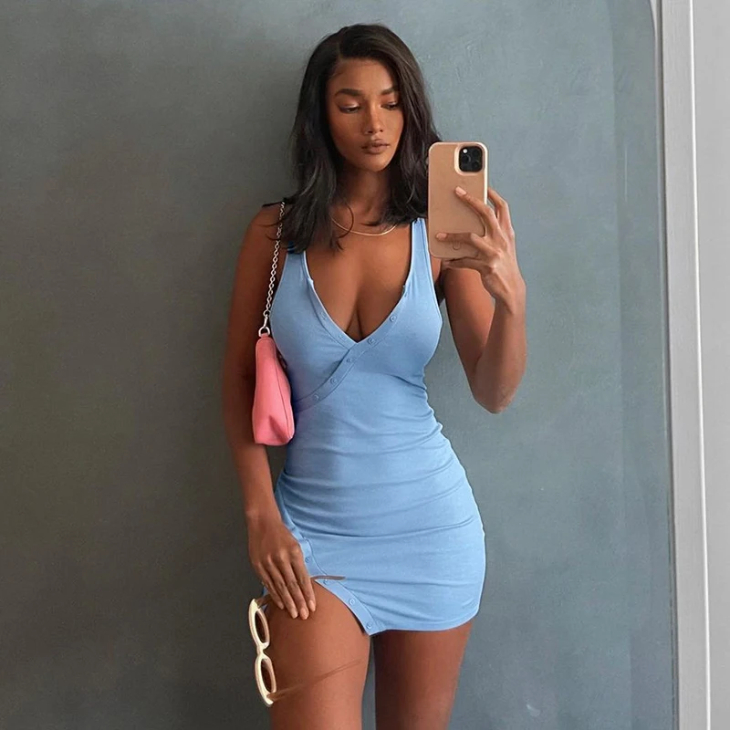 

Женское платье на пуговицах, однотонное модное платье в европейском и американском стиле без рукавов, лето 2021