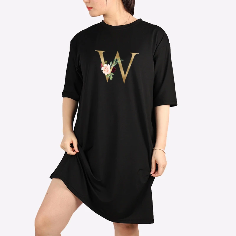 

Alphabet Flower Print Women Plus Size Dress Loose Casual Fashion M-4Xl Mujer Mini Tshirt Dress Short Sleeve Harajuku Summer