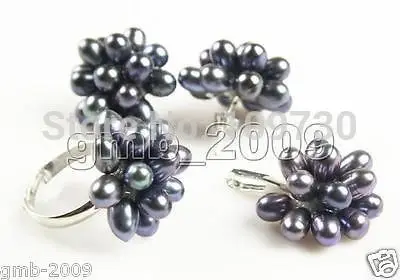 Jewelry 00823 Fashion Natural White Rice Freshwater Pearl Cluster Earrings Necklace Ring Set (A0423) | Украшения и аксессуары