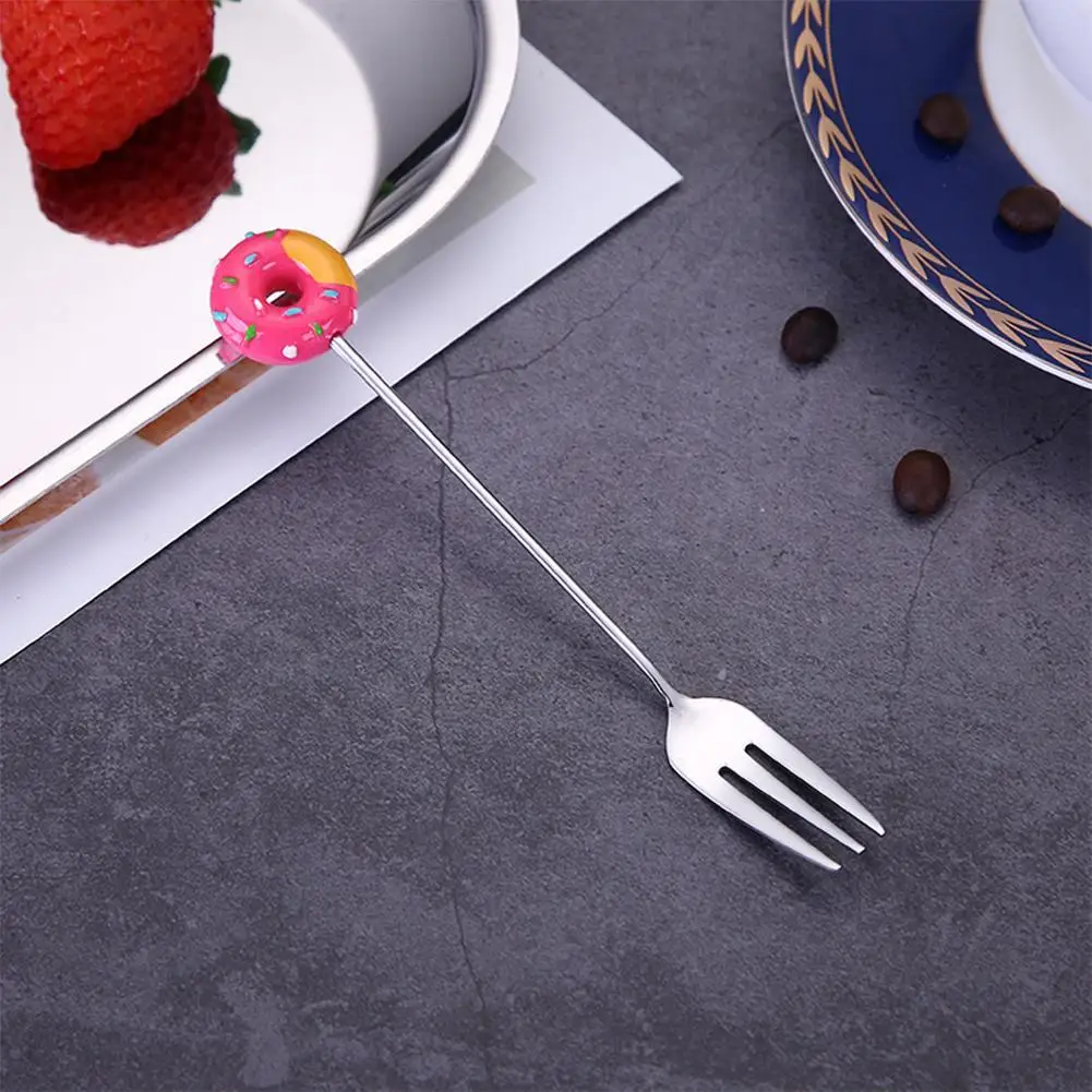 

1PC Steel Coffee Spoon Doughnut Design Fruit Fork Stirring Fruit Dessert Scoop Teaspoon Milk Tableware Kitchen G7M3