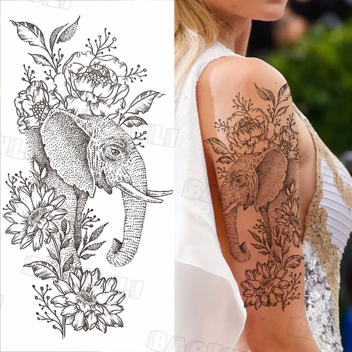 Реалистичные Временные татуировки русалки для женщин девушек геометрия роза