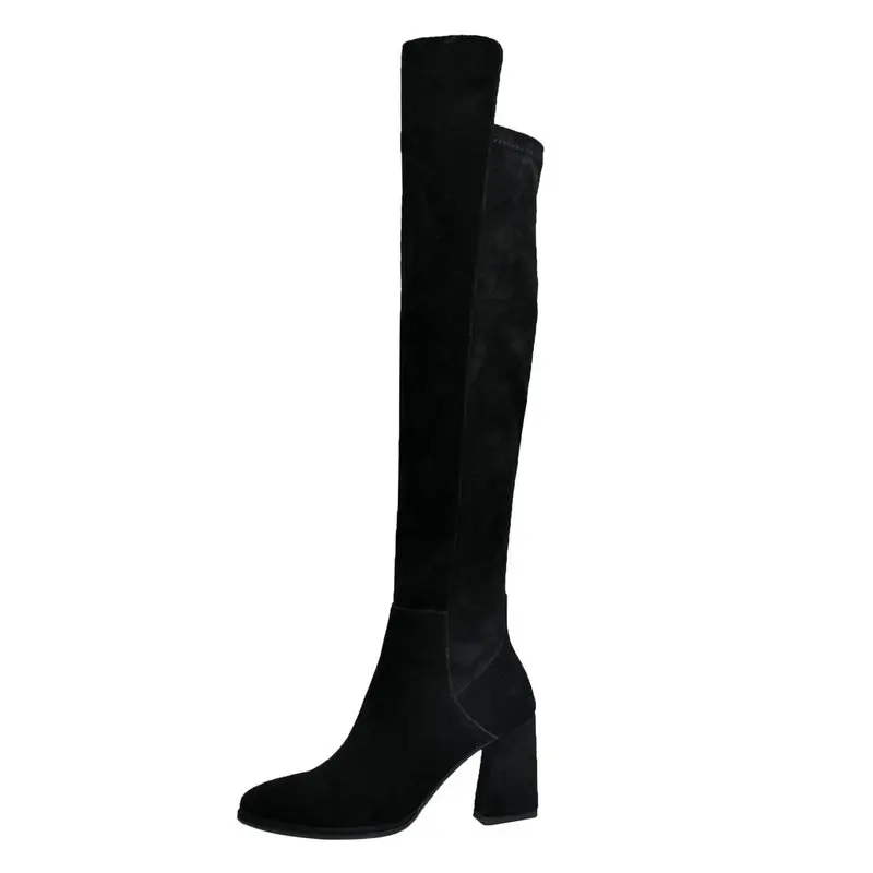 

New Fashion Luxury Knee High Boots Genuine Leather Thick Heels Fashion Ladies Winter Warm Party Dress Shoes Size 41 42 43