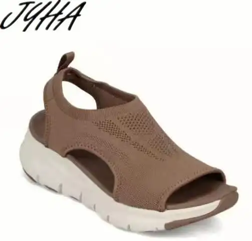 

Сандалии женские сетчатые на танкетке, повседневная однотонная обувь на платформе, без застежек, мягкая обувь на толстой подошве