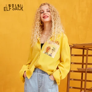 Женская клетчатая блузка ELFSACK, желтая однотонная Повседневная Блузка с вышитыми буквами, с рисунком Brit Graphics, зима 2019
