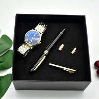 fashion watch men luxury gift box set men stainless steel quartz watch tie clip cufflinks signing pen sets for father%e2%80%99s day men