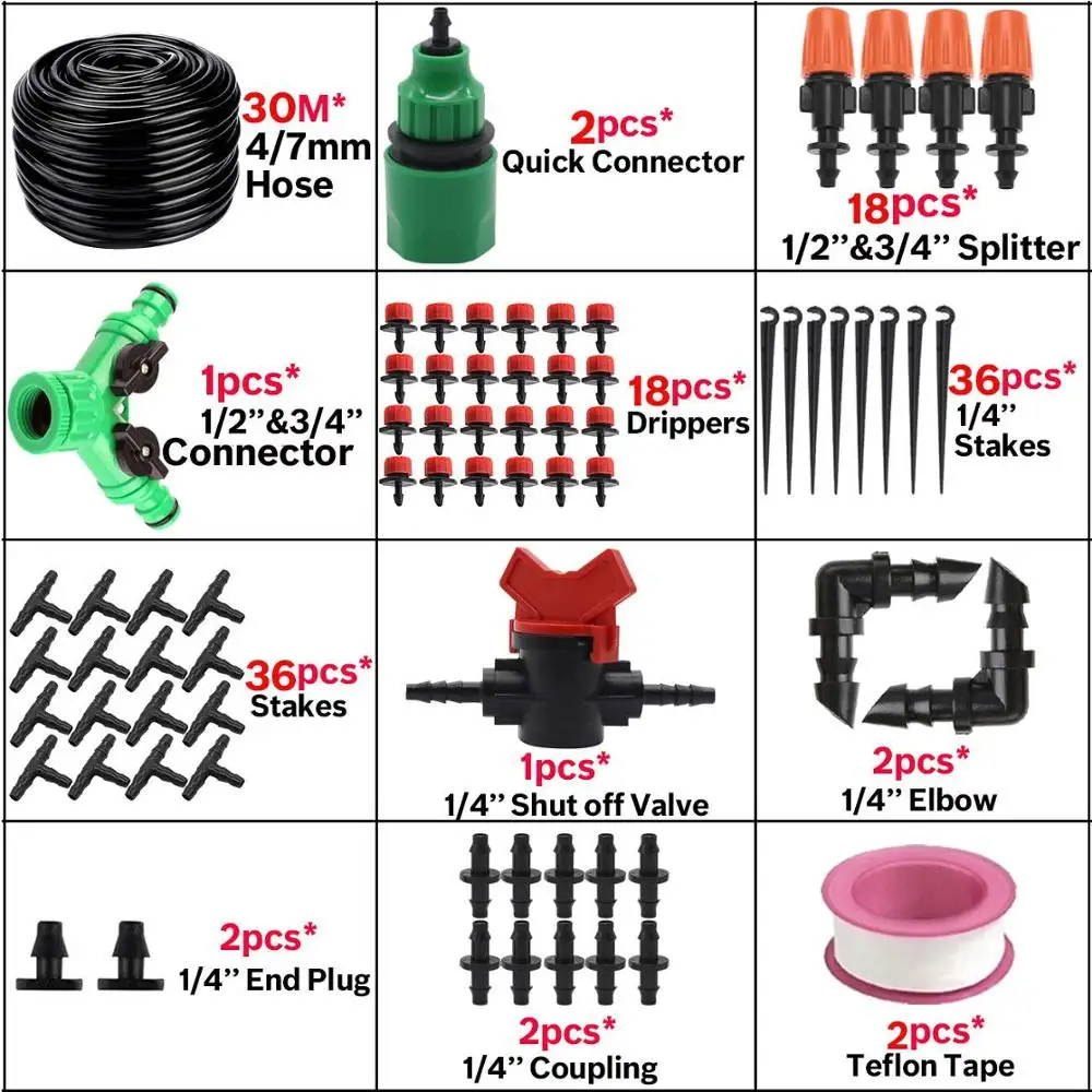 30M Automatic Garden Watering Atomize Spray Misting System Watering Kit Micro Drip Irrigation Adjustable Brass Nozzle Greenhouse - Цвет: KSL01-KIT061-30M